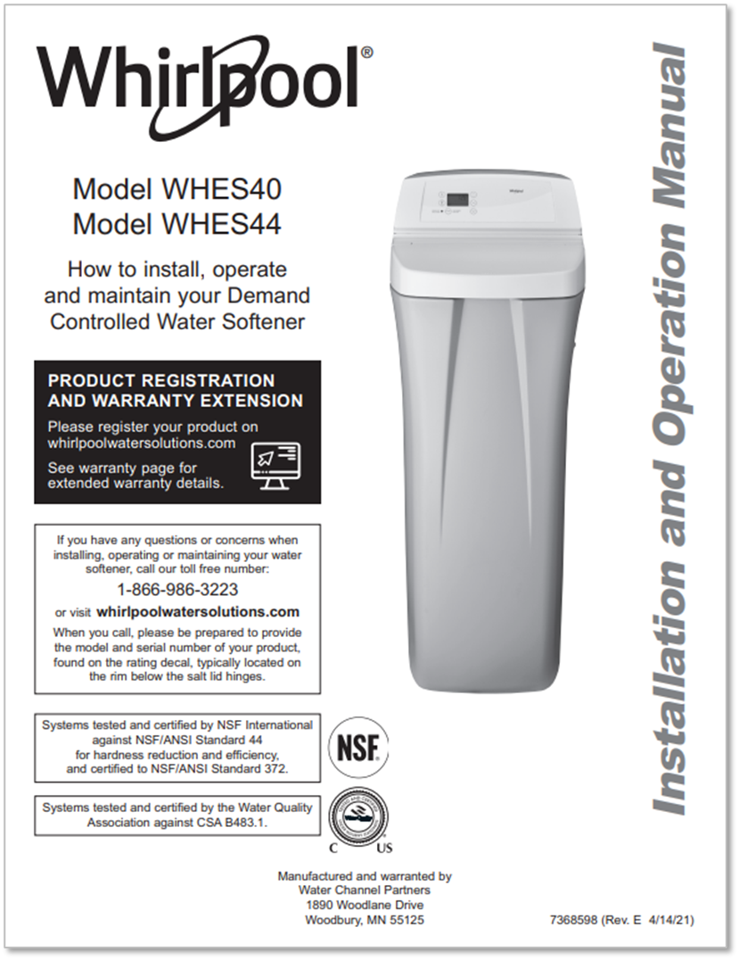 WHES40 / WHES44 Manual Whirlpool